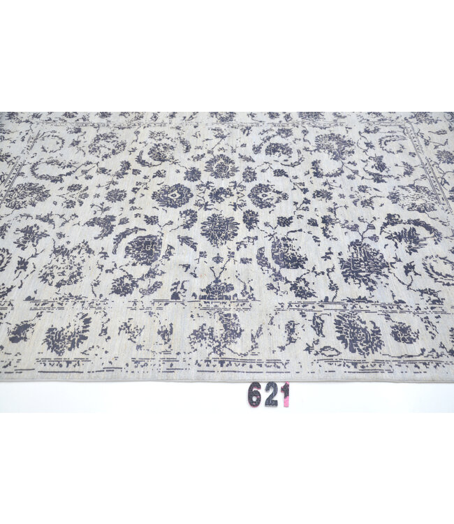 Vintage Hand Knotted Rug - Ziegler Pattern - 238 x 166 cm - Grey and Blue