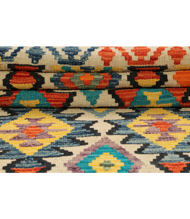 Handwoven Afghan Kilim Rug – 244x83 cm – Colorful Tribal Wool Runner – Geometric Boho Carpet