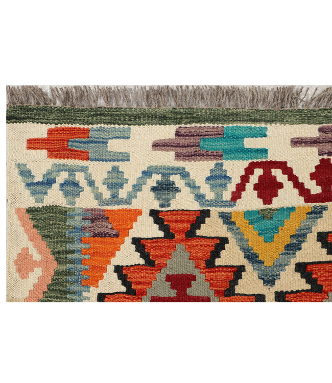 Handgewebter Afghanischer Kilim-Teppich – 244x83 cm – Bunter Woll-Läufer – Tribal Geometrisches Muster