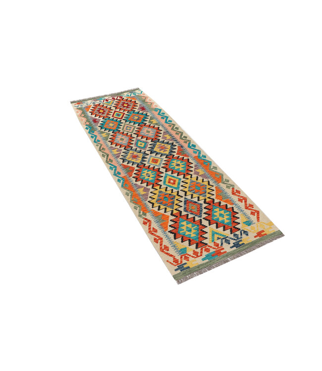 Handgewebter Afghanischer Kilim-Teppich – 244x83 cm – Bunter Woll-Läufer – Tribal Geometrisches Muster