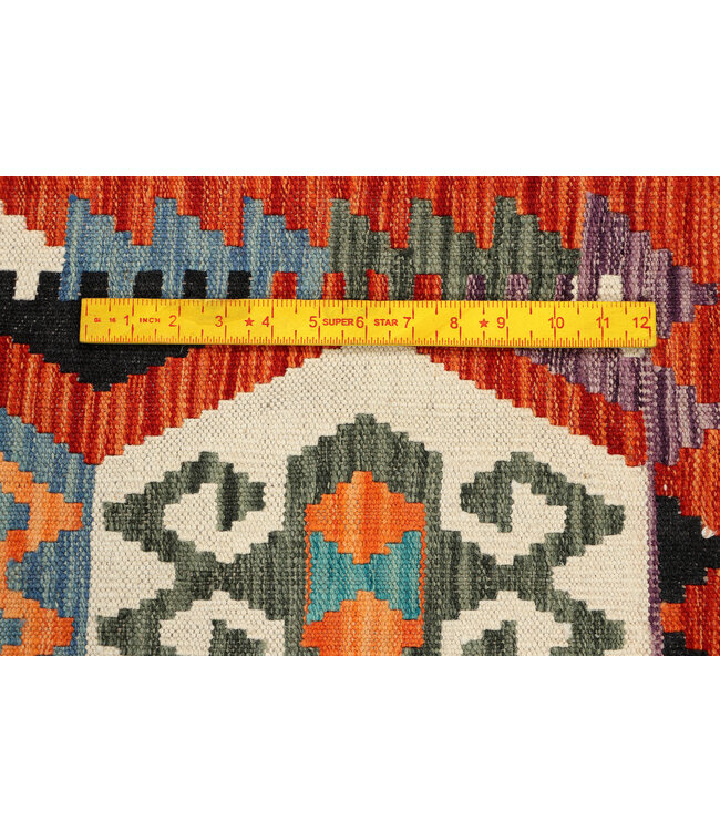 Bold Tribal Afghan Kilim Runner – 244x73 cm – Handwoven Vintage Wool Rug with Abstract Diamond Motifs