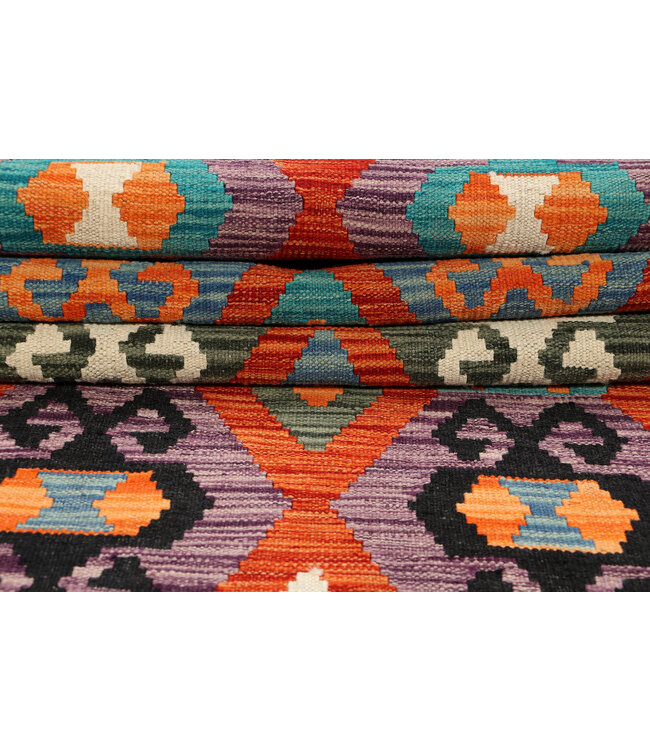 Gedurfde Tribale Kilim Loper – 244x73 cm – Handgeweven Vintage Wolkleed met Abstracte Diamantmotieven