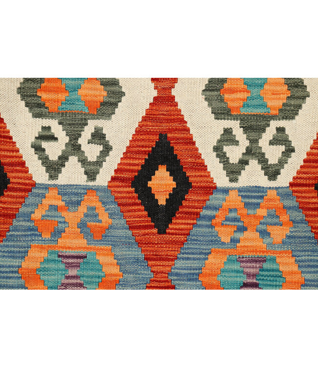 Kühner Afghanischer Kilim-Läufer – 244x73 cm – Handgewebter Vintage-Wollteppich mit Rautenmotiven