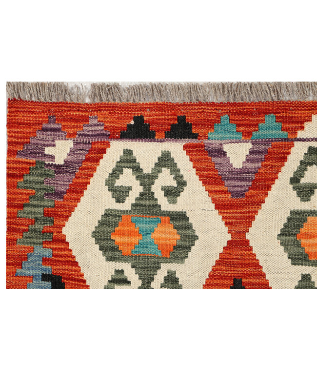 Bold Tribal Afghan Kilim Runner – 244x73 cm – Handwoven Vintage Wool Rug with Abstract Diamond Motifs