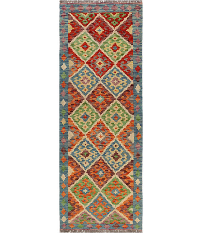 Traditionele Afghaanse Kilim – 229x82 cm – Handgeweven Wol Loper met Aardetinten
