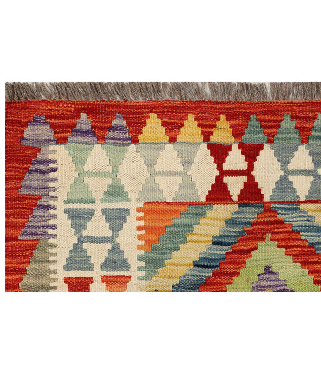 Handgewebter Afghanischer Kilim-Teppich – 246x88 cm – Bunter Tribal Woll-Läufer mit Diamantmuster