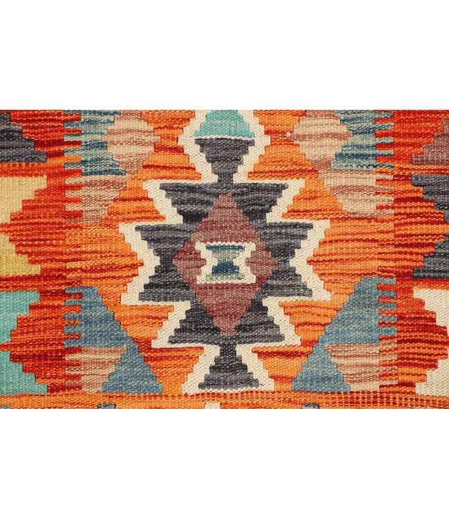 Handgewebter Afghanischer Kilim – 233x83 cm – Tribal Wollteppich mit Orange & Türkis Muster