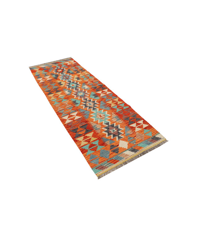 Handgewebter Afghanischer Kilim – 233x83 cm – Tribal Wollteppich mit Orange & Türkis Muster