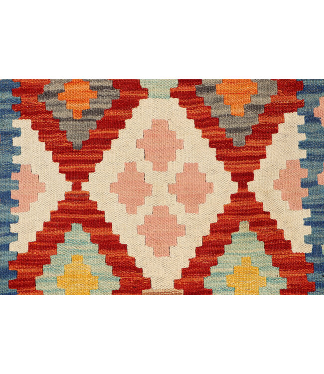 Vintage Afghan Kilim Rug – 250x84 cm – Handwoven Wool Runner with Pastel Diamond Pattern