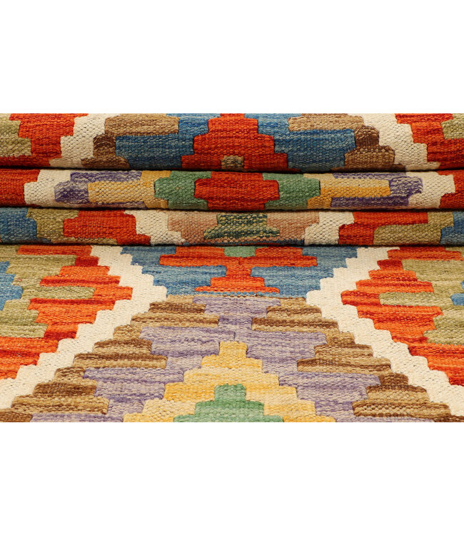 Handwoven Afghan Kilim Rug – 240x79 cm – Earth-Tone Tribal Wool Runner – Diamond Medallion Design