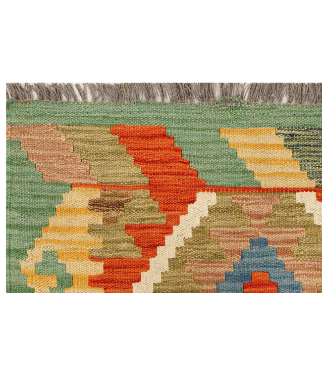 Afghanischer Kilim-Teppich – 240x79 cm – Handgewebter Woll-Läufer mit Medaillon-Diamantmuster in Naturtönen