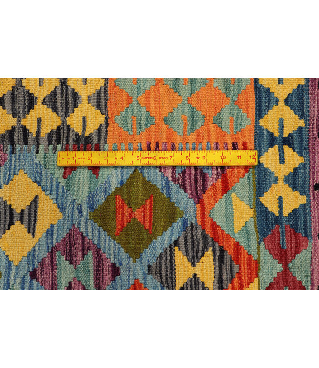Handgewebter Afghanischer Kilim – 238x80 cm – Woll-Läufer mit Sanduhrmuster und Schwarzem Rand