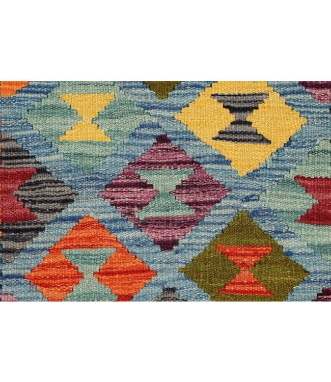 Handgewebter Afghanischer Kilim – 238x80 cm – Woll-Läufer mit Sanduhrmuster und Schwarzem Rand