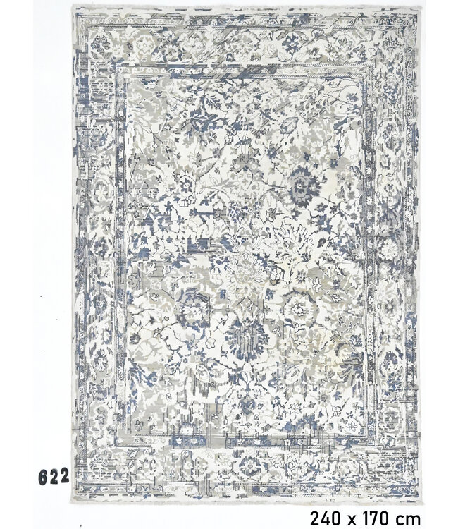 Vintage Hand Knotted Rug - Ziegler Pattern - 240 x 170 cm - Grey and Blue