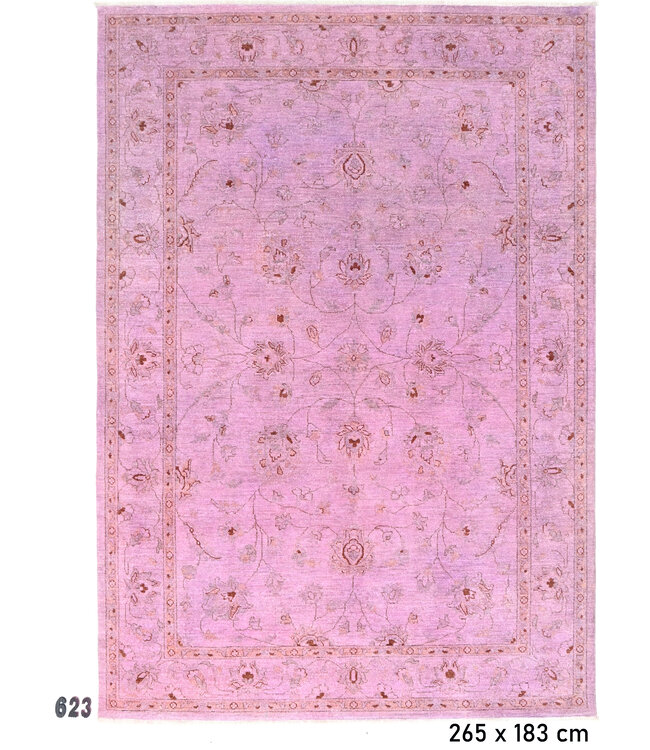 Vintage Handgeknüpfter Teppich - Ziegler Muster - 265 x 183 cm - Rosa und Beige