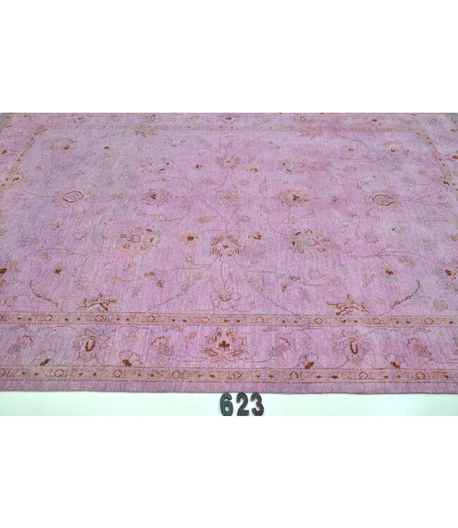 Vintage Hand Knotted Rug - Ziegler Pattern - 265 x 183 cm - Pink and Beige