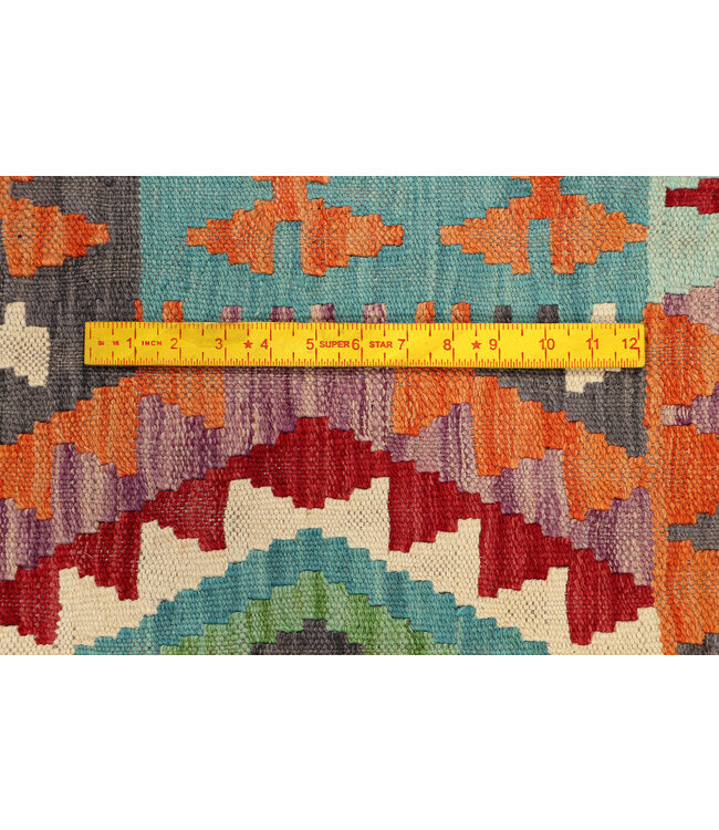 Handwoven Afghan Kilim Rug – 241x80 cm – Large Diamond Medallion Wool Runner – Bold Tribal Colors