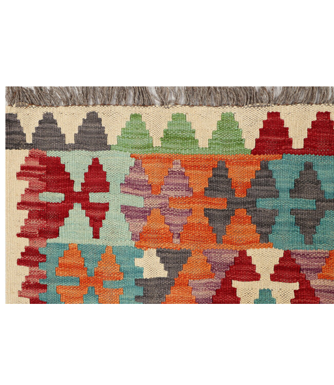 Handgewebter Afghanischer Kilim – 241x80 cm – Woll-Läufer mit Großem Diamant-Medaillon – Tribal Muster