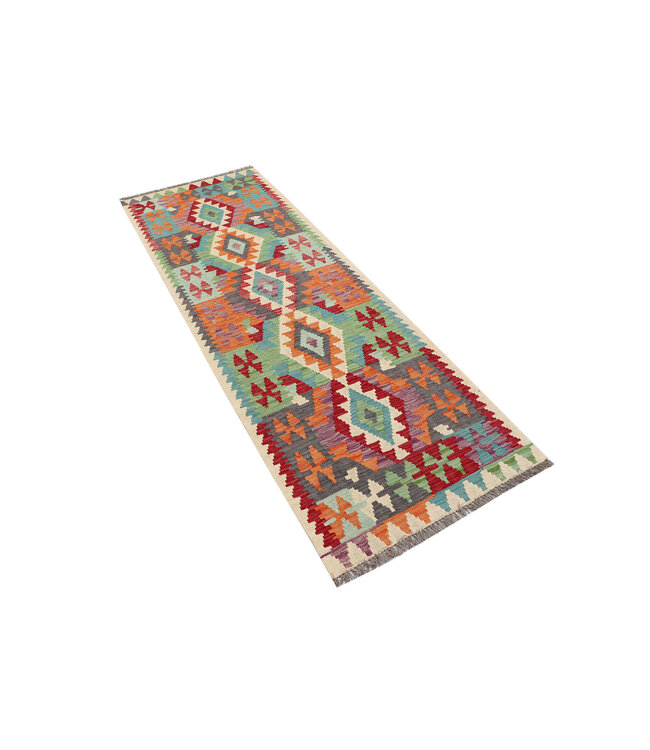Handgewebter Afghanischer Kilim – 241x80 cm – Woll-Läufer mit Großem Diamant-Medaillon – Tribal Muster