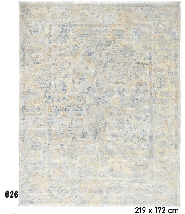 Vintage Hand Knotted Rug - Ziegler Pattern - 219 x 172 cm - Grey and Beige