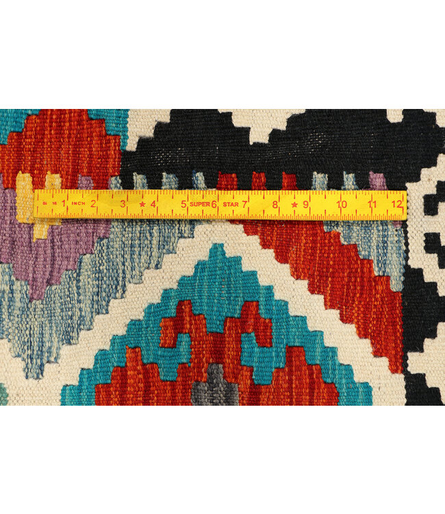 Afghanischer Kilim – 239x74 cm – Handgewebter Wollteppich mit Rautenmuster und Schwarzem Rand