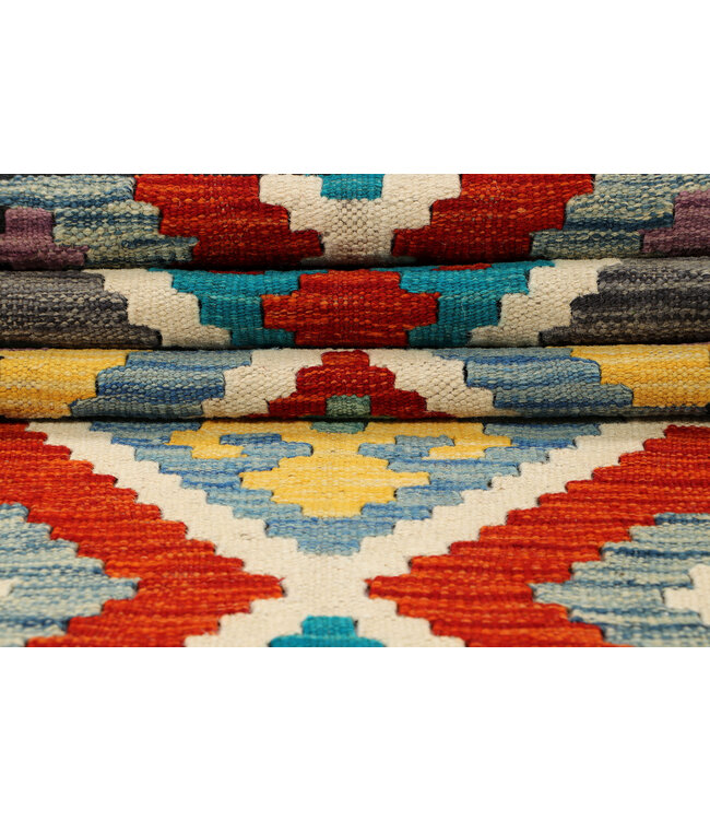 Afghan Kilim Rug – 239x74 cm – Handwoven Wool Runner with Central Diamond Pattern & Black Tribal Border