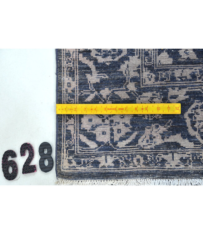 Vintage Handgeknoopt Tapijt - Ziegler Patroon - 226 x 177 cm - Blauw en Beige