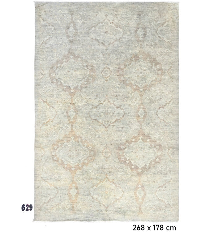 Vintage Handgeknüpfter Teppich - Kazak Muster - 268 x 178 cm - Grau und Beige