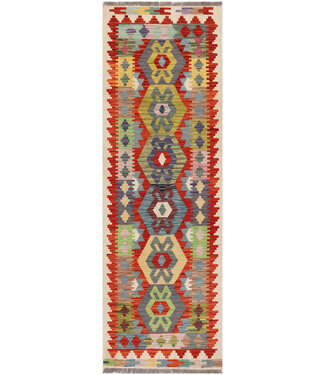 Afghaanse Kilim – 239x77 cm – Handgeweven Wolkleed met Medaillonmotief en Kleurrijke Rand Afghaanse Kilim – 239x77 cm – Handgeweven Wolkleed met Medaillonmotief en Kleurrijke Rand