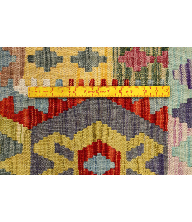 Afghanischer Kilim – 239x77 cm – Handgewebter Wollteppich mit Medaillon-Muster und Bunter Bordüre