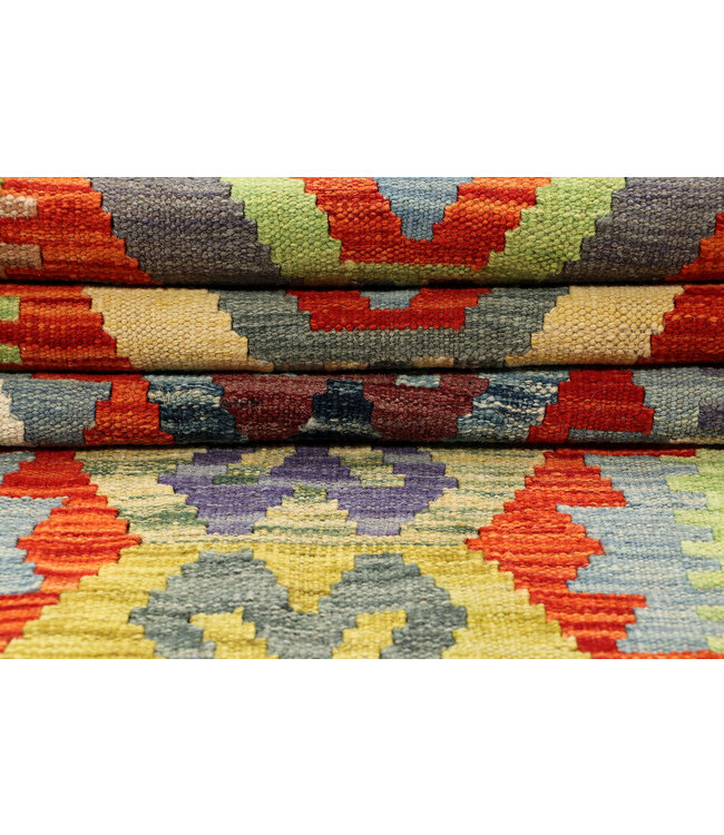 Afghanischer Kilim – 239x77 cm – Handgewebter Wollteppich mit Medaillon-Muster und Bunter Bordüre