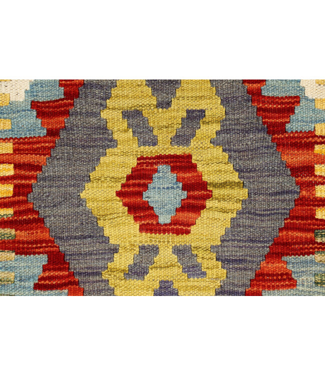 Afghaanse Kilim – 239x77 cm – Handgeweven Wolkleed met Medaillonmotief en Kleurrijke Rand