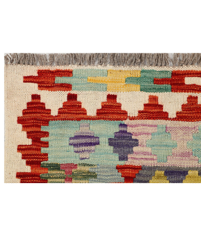 Afghanischer Kilim – 239x77 cm – Handgewebter Wollteppich mit Medaillon-Muster und Bunter Bordüre
