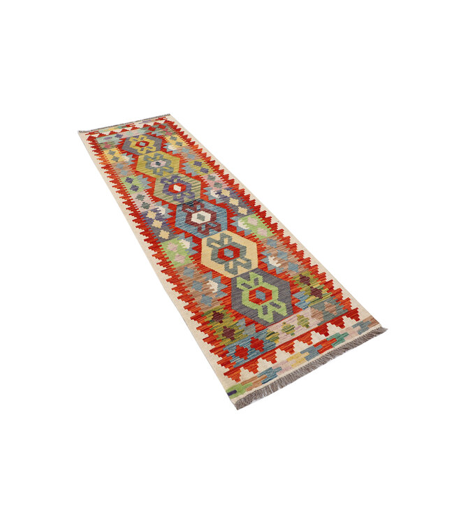 Afghanischer Kilim – 239x77 cm – Handgewebter Wollteppich mit Medaillon-Muster und Bunter Bordüre