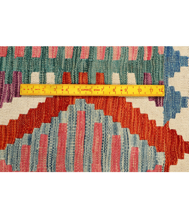 Handwoven Afghan Kilim Rug – 247x79 cm – Ladder Motif Wool Runner – Abstract Tribal Pattern in Pastel & Earth Tones