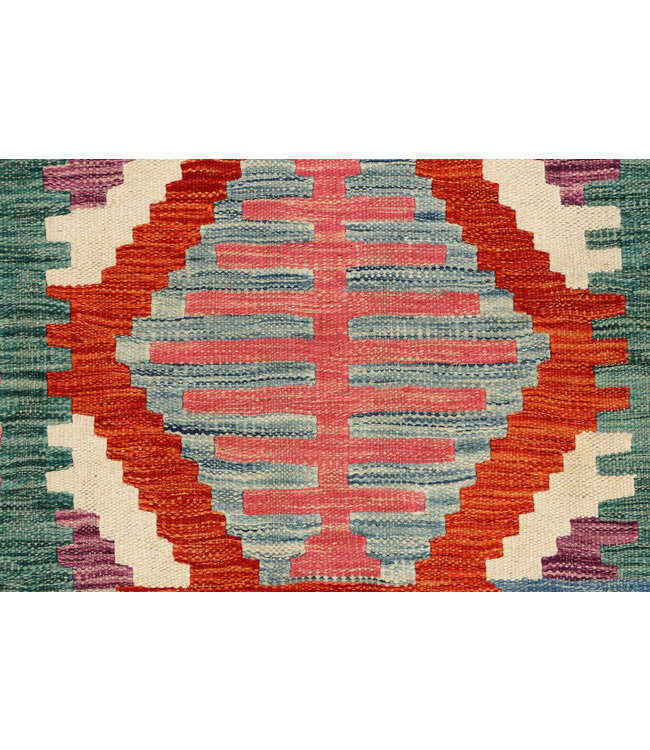 Handwoven Afghan Kilim Rug – 247x79 cm – Ladder Motif Wool Runner – Abstract Tribal Pattern in Pastel & Earth Tones