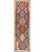 Afghaanse Kilim – 247x79 cm – Handgeweven Wol Loper met Laddermotief en Tribal Rand
