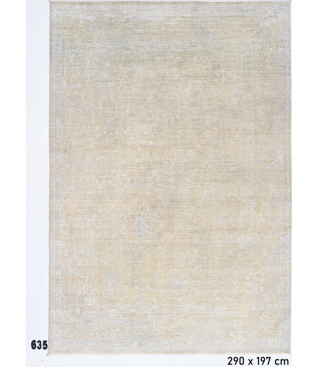 Vintage Handgeknoopt Tapijt - Ziegler Patroon - 290 x 197 cm - Beige en Grijs