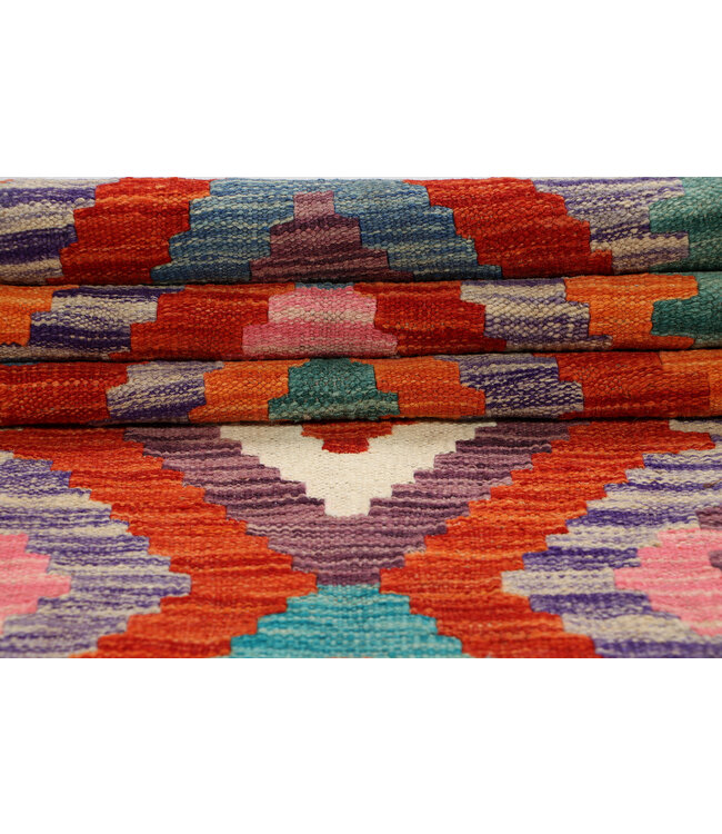 Afghanischer Kilim – 244x79 cm – Handgewebter Woll-Läufer mit Diamantmuster und Tribal-Kanten