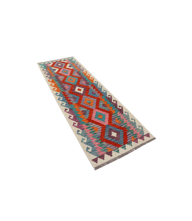 Afghanischer Kilim – 244x79 cm – Handgewebter Woll-Läufer mit Diamantmuster und Tribal-Kanten