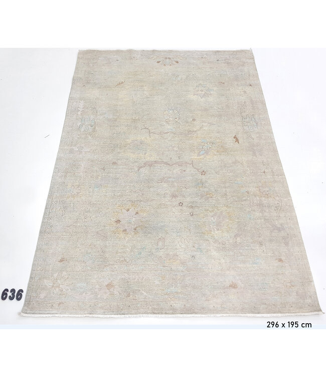 Vintage Handgeknüpfter Teppich - Ziegler Muster - 296 x 195 cm - Beige mit Blau und Rosa