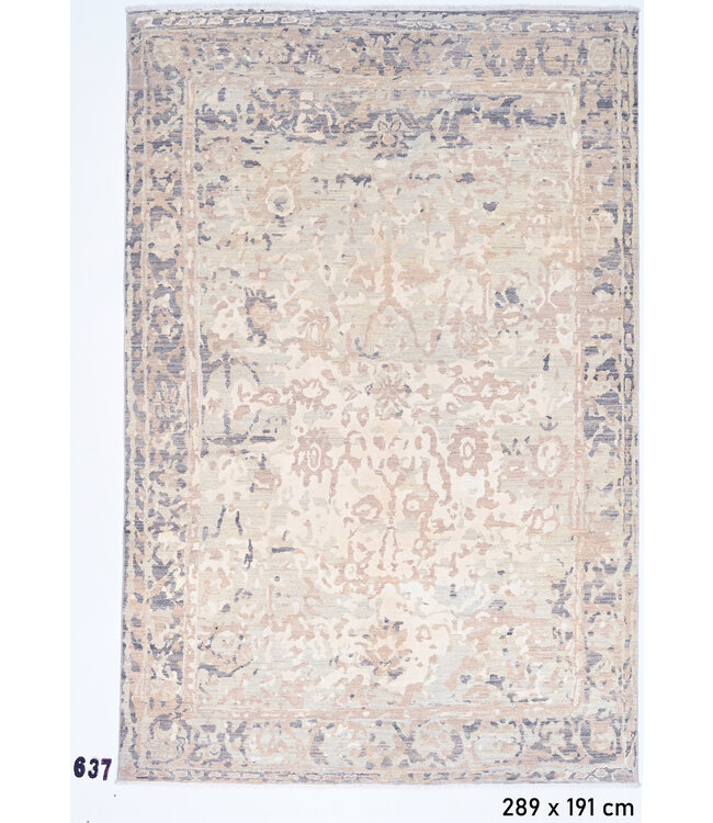 Vintage Handgeknüpfter Teppich - Ziegler Muster - 289 x 191 cm - Beige und Blau