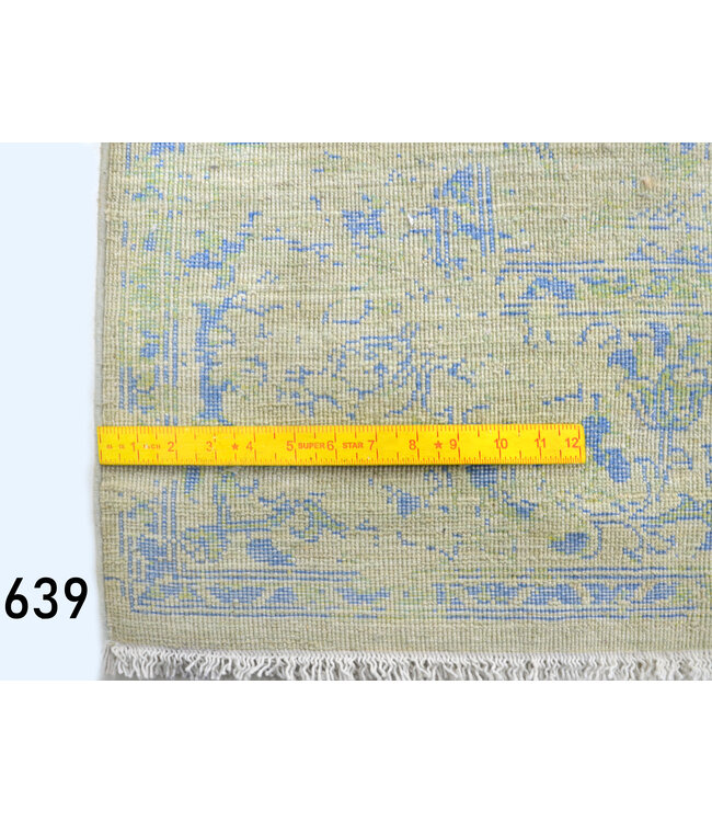 Vintage Hand Knotted Rug - Ziegler Pattern - 183 x 121 cm - Green and Blue Accents