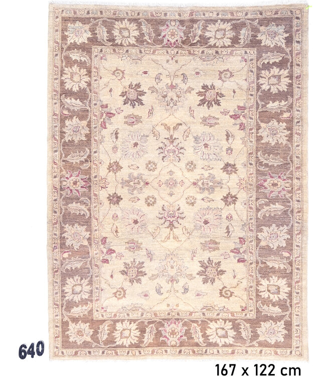 Vintage Hand Knotted Rug - Ziegler Pattern - 167 x 122 cm - Beige and Brown Accents