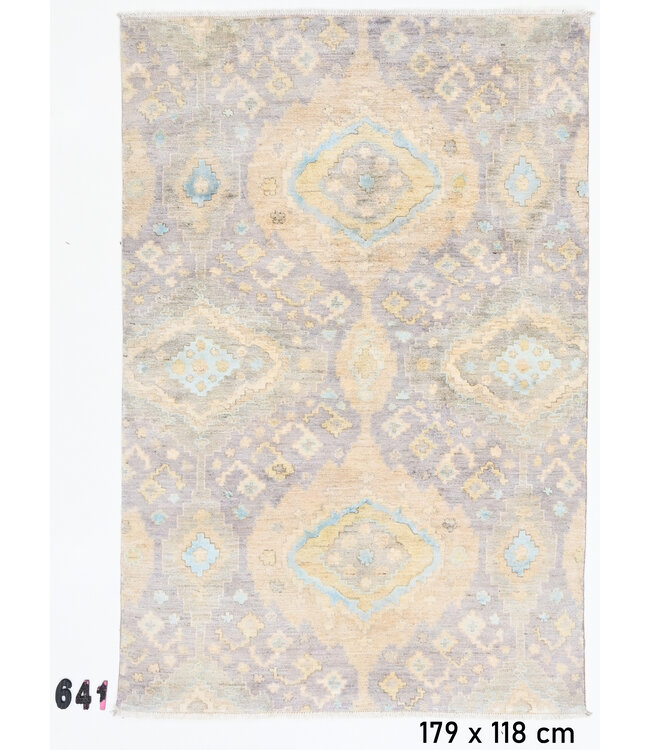 Vintage Handgeknüpfter Teppich - Kazak Muster - 179 x 118 cm - Lila und Gelbe Akzente