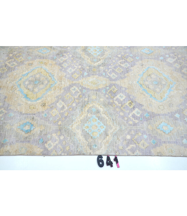Vintage Handgeknoopt Tapijt - Kazak Patroon - 179 x 118 cm - Lila en Gele Accenten