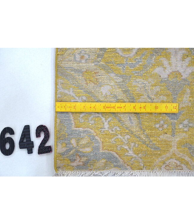 Vintage Handgeknoopt Tapijt - Kazak Patroon - 176 x 124 cm - Geel en Blauwe Accenten