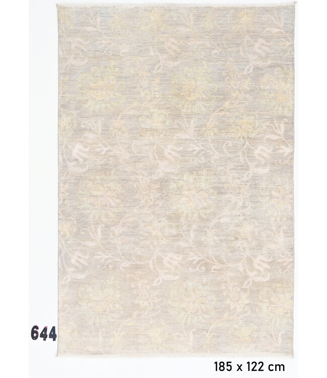 Vintage Handgeknoopt Tapijt - Antieke Patroon - 185 x 122 cm - Beige en Grijze Accenten