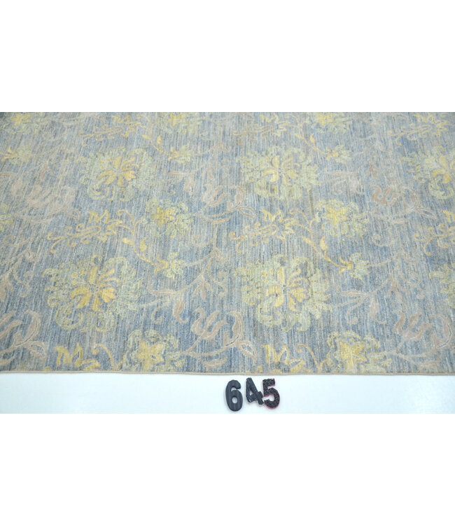 Vintage Handgeknüpfter Teppich - Antikes Muster - 180 x 125 cm - Graue und Gelbe Blumen