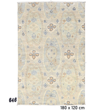 Vintage Handgeknüpfter Teppich - Antikes Muster - 180 x 120 cm - Beige und Blaue Blumen Vintage Handgeknüpfter Teppich - Antikes Muster - 180 x 120 cm - Beige und Blaue Blumen